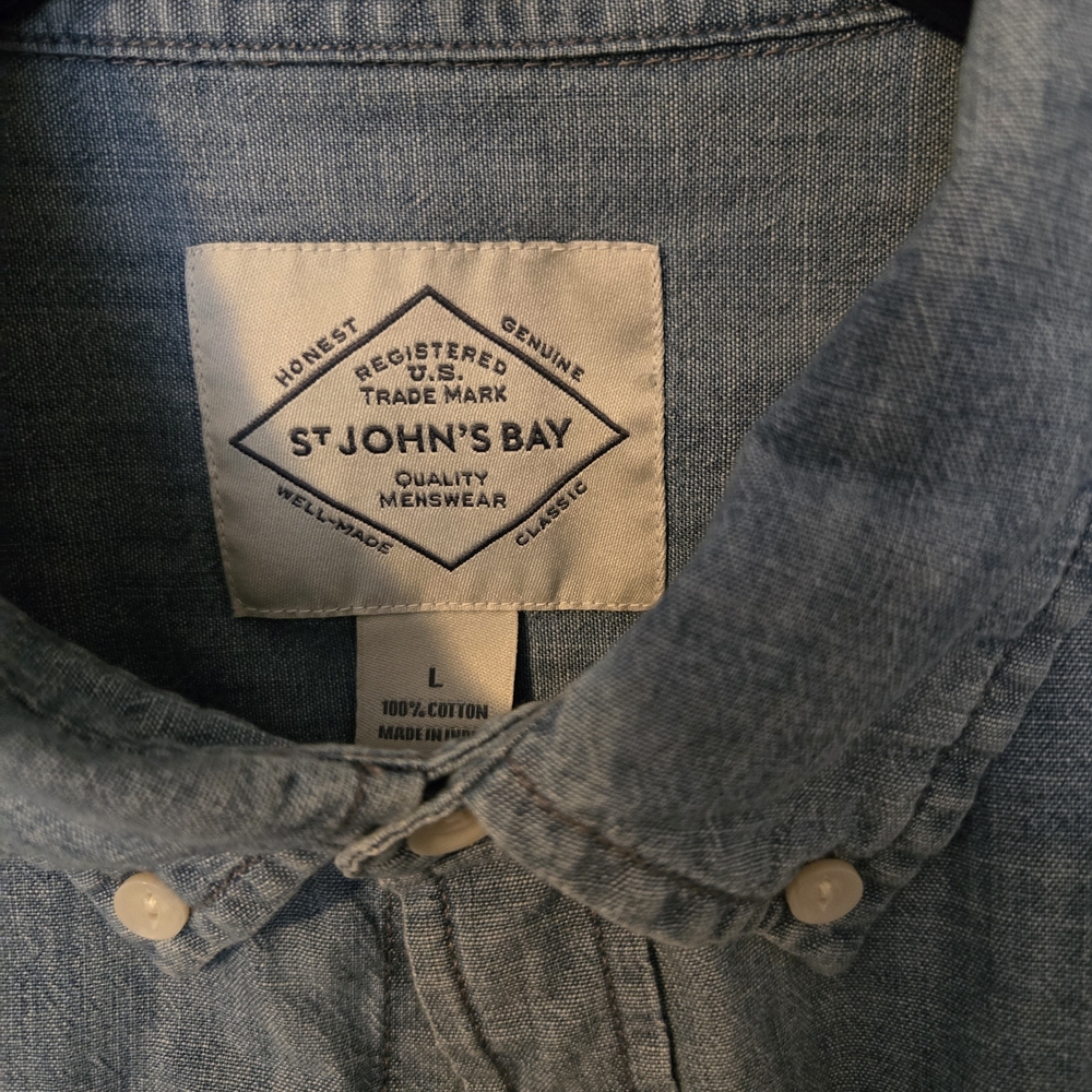 NWT ST JOHNS BAY Men’s Shirt Size L Blue Button Down Dress Casual Work Stylish - Picture 2 of 6